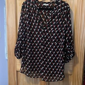 Long sleeve geometric pattern top, sheer